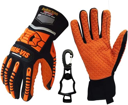 Seibertron HIGH-VIS SDXO2 Supergrip und GEL gefüllte Handschuhe mit Impact Schutz/Schlagfestes Öl abweisend Security mit Protektoren Bergbau Auswirkungen Handschuh M mit 1 schwarzen Handschuhclip