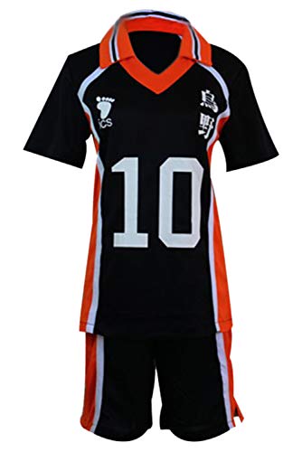 Bilicos Karasuno High School Volleyball Club No.10 Hinata Shouyou Jersey Trikot Uniform Cosplay Kostüm Schwarz M