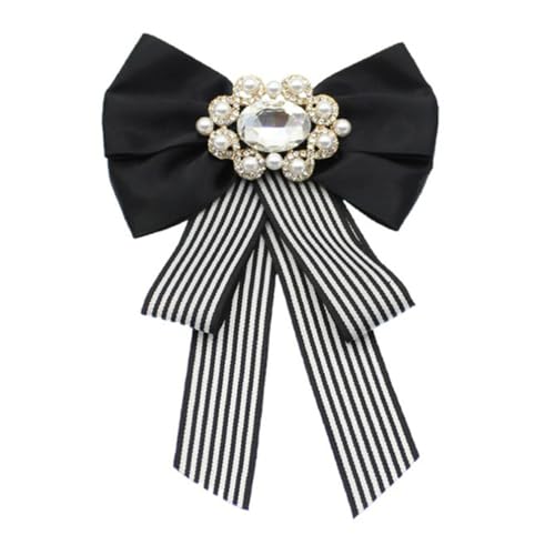 Amosfun Große Fliege Band Brosche Strass Kristall Damen Mädchen Bowknot Fliege Anzug Hemd Krawatte Pins Krawatte Jabot Kragen für Frauen Uniform (Schwarz Weiß)