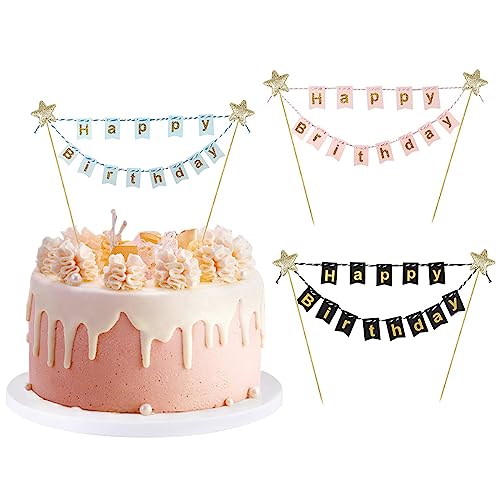 IOSPKKIO® 3 Stück Wimpelketten Happy Birthday Tortenstecker Set, Cake Topper Banner, Kuchendeko für Geburtstag, Schön Kuchentopper für Kuchen Dekoration - Mehrfarbig