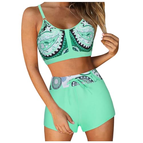 Badeanzug Damen,Bikini Damen Set Bauchweg Push Up Gepolstert Bademode mit Hotpants Sport Badeanzug Zweiteiliger Badeanzug Swimsuit Drucken Beachwear