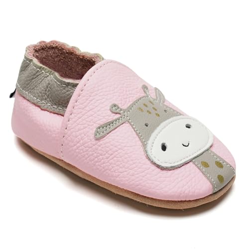 IceUnicorn Krabbelschuhe Baby Jungen Mädchen Lauflernschuhe Baby Weicher Leder Babyhausschuhe Kleinkind Babyschuhe(Giraffe Rosa, 18-24 Monate)