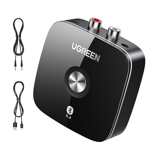 UGREEN Bluetooth 5.3 Adapter Stereoanlage mit 3.5mm RCA Buchse Bluetooth Aux Adapter Bluetooth Empfänger Receiver mit 3D Surround für Lautsprecher, Verstärker und Autoradio