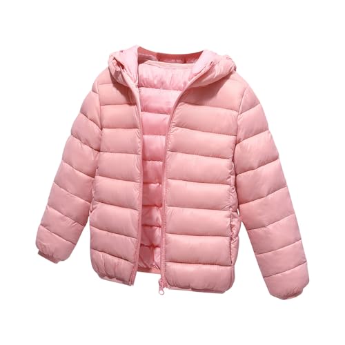 Generisch Kinder Daunenjacken Winterjacke mit Kapuze Einfarbig Softshelljacke für Jungen Mädchen Leichte Steppjacke mit Reißverschluss Tasche Winter Warme Kapuzenjacke Rosa 8-10 Jahre