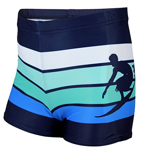 Aquarti Jungen Badehose Gestreift mit Motiven, Farbe: Dunkelblau/Grün, Größe: 134