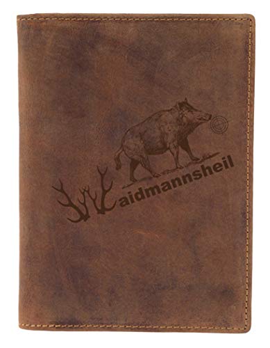 Greenburry Vintage Ausweismappe-Leder I Jagdschein-Etui mit Waidmannsheil Motiv für Jäger - 16,5x1,5x12cm