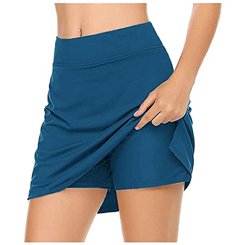 Damen Rock mit Innenshorts Tennisrock Hohe Taille Sportrock mit Hose Kurz Golfrock Golf Sport Hosen Laufrock 2 in1 Sport Leggings mit Rock Dehnbar Laufenrock