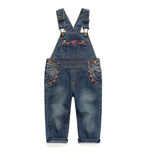 KIDSCOOL SPACE Jeans-Latzhose für Babys & kleine Mädchen,Jean Workwear Latzhose,Tiefes Blau, 3-4 Jahre