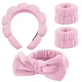 4 Stück Haarband Kosmetik, Spa Stirnband Zum Waschen Des Gesichts Hautpflege Stirnbänder,Abschmink Haarband,Stirnband Handgelenk Waschband Set Für Frauen Mädchen Yoga Sport Dusche Make-up-Entfernung