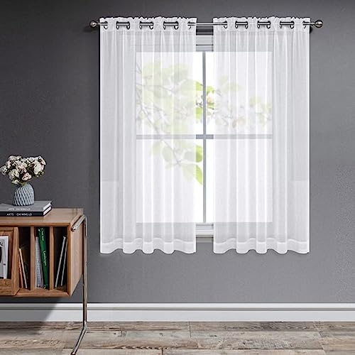 Joydeco Gardinen mit Ösen Transparente 2er Set, H 160 x B 140 Optik Gardine Voile Ösenvorhang Ösenschal Durchsichtig Vorhang Kurz für Schlafzimmer Wohnzimmer Schlaufenschal