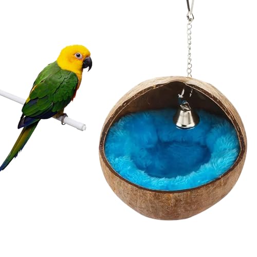 OTKARXUS Vogelnest aus natürlicher Kokosnussschale, 1 x Papageien-Kuschelhütte, Vogelnest, hängendes Vogelzelt, Betten, Ruheplatz für Nymphensittiche, Wellensittiche, Sittiche, Hamster, Eichhörnchen,