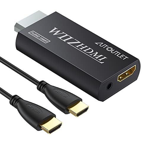 AUTOUTLET Wii zu HDMI Adapter, Wii Hdmi 1080P/720P Full HD Konverter, mit 3,5mm Video Audio Ausgang Buchse und 1m HDMI Kabel, für Nintendo Wii, TV Monitor Beamer Fernseher-schwarz