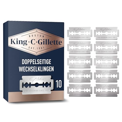 King C. Gillette Rasierklingen, 10 Ersatzklingen für Rasierhobel Herren mit langlebigen Klingen, Doppelklingen, Geschenk Männer