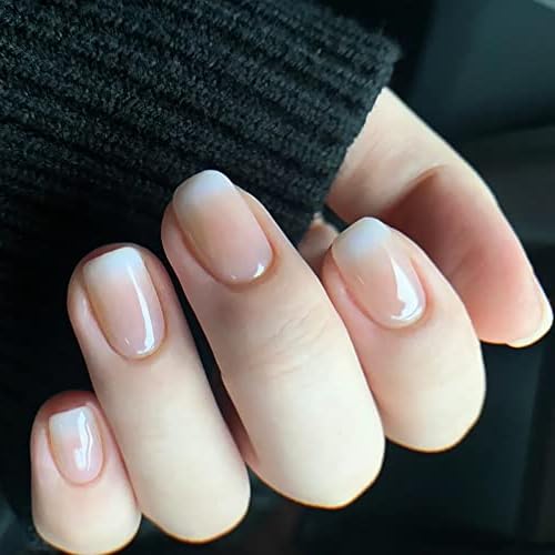 MouYou Press on Nails Kurz,Square Nude Farbverlauf Weiß Fake Nails Full Cover Kunstnägel mit Nagelkleber,Eckig Babyboomer Gradient White Acryl Künstliche Fingernägel für Frauen & Mädchen …