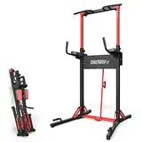 ONETWOFIT Faltbar Power Tower Dip Station & Kraftturm, höhenverstellbar multifunktionale Kraftstation mit Klimmzugstange Liegestützgriffe, Schwere Krafttrainingsgeräte für Fitnessstudios Max 180KG