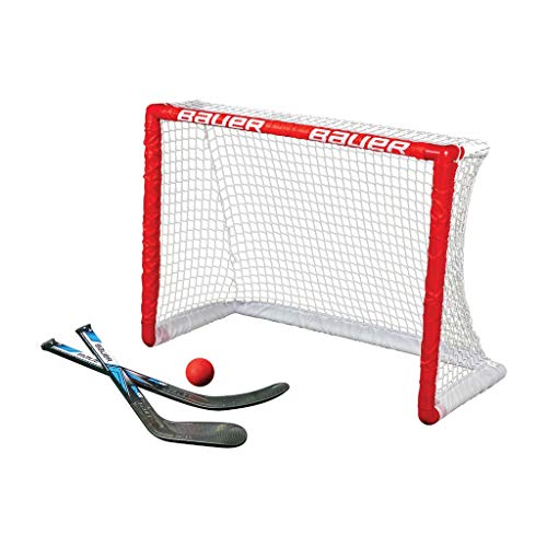 BAUER - Knee Hockey Tor Set inkl. Sticks & Ball I Outdoor-/Indoor Tor I Inline-Hockey I Tor für Hockeybälle & Pucks I Streethockey-Training I Feldhockey I inkl. 2 Mini Sticks & Schaumstoffball - Rot