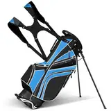 GYMAX Standbag, Wasserabweisende Cartbag, leichte Standtasche, tragbare Golfreisetasche, Golftasche für Männer & Frauen (Schwarz + Blau)