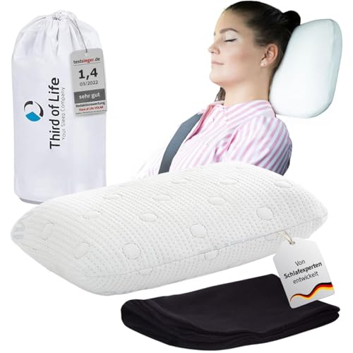 Reisekissen VOLAR | Orthopädisches Nackenkissen mit Memory-Foam| Kleines Kopfkissen für Reisen im Auto, Flugzeug, Zug, Hotel & Camping | Thermoregulierender Bezug | Kissen Outdoor & Reise 40x25x10 cm