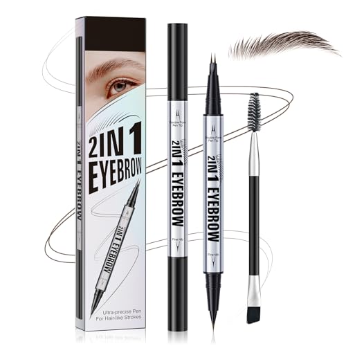 Zweizinkiger Augenbrauenstift, Wasserfester 2-in-1-Flüssiger Augenbrauenstift mit Gabel- und Pinselspitze, Zum Zeichnen der unteren Wimpern und der Seidenraupe (Dunkelbraun)