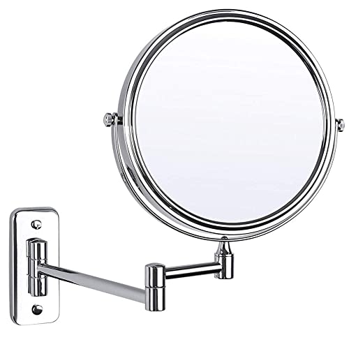 Kosmetikspiegel zur Wandmontage, Kosmetikspiegel zur Wandmontage, zweiseitiger, um 360 ° drehbarer, ausziehbarer Badezimmer-Rasierspiegel mit 3-facher Vergrößerung, 20,3 cm quadratischer Boden(6inchsq