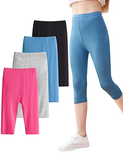 Domee Mädchen Capri Leggings 3/4 Hosen Sommerhose 4er-Pack 4er-Pack Schwarz & Grau & Rosenrot & Marineblau 134-140 (Herstellergröße 140)