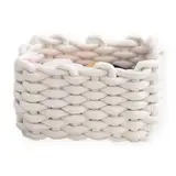 1 Stück Aufbewahrungskorb Baumwolle Korb Geflochten Körbchen Aufbewahrung,Quadratische Speicher Regalkörbe für Schränke,Bad,Küche,Stapelbare Deko Speicher Storage Basket,Weiß-20 x 15 x 12 cm