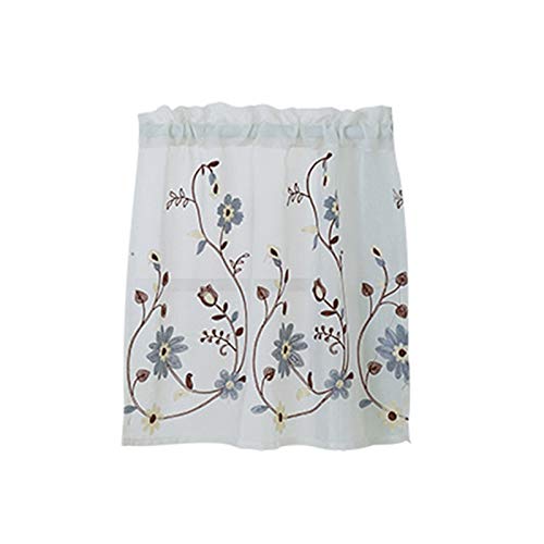 CUSROS Kurzer Vorhang mit Blumenmuster und Stange, Fenstervorhang, für Zuhause, Küche, Café, Geschenkgeschäft, Dekoration, 2 Stück
