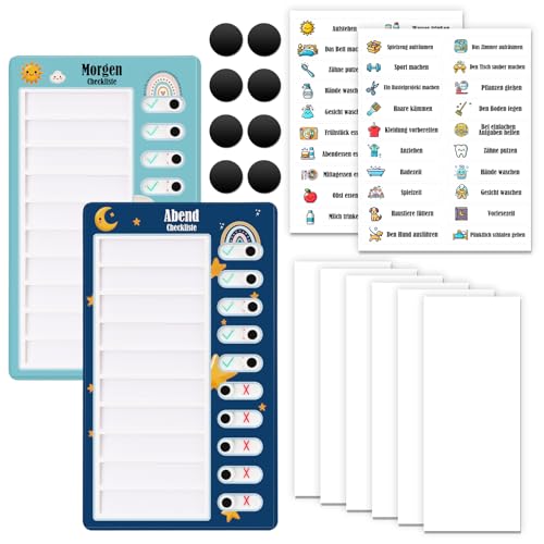 2PCS Checklist Boards, To Do Liste für Kinder, Routine Planer für Kinder, Täglicher Plan, Aufgabenplaner für Kinder (1 Morgen Checkliste, 1 Abend Checkliste)