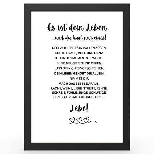 Urhome DIN A3 Kunstdruck Definition Es ist dein Leben inkl. Rahmen Schwarz - Worterklärung wie im Duden Lexikon als Wanddeko Spruch-Poster Deko Wandbild mit Spruch gerahmt für Wohnung Familie Geschenk