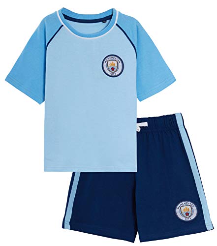 Manchester City FC Kurzer Schlafanzug für Jungen, Premiership Football Club Kit Shorts + T-Shirt Set, blau, 11-12 Jahre