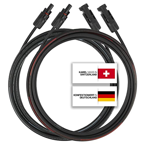 Solarkabel 2 x 2 Meter 4mm² mit Solarstecker (1-30m, 4mm²/6mm²) Stecker beidseitig montiert, Solarleitung Verlängerungskabel für PV Photovoltaik Solaranlage Solarpanel Solar Kabel Verlängerung