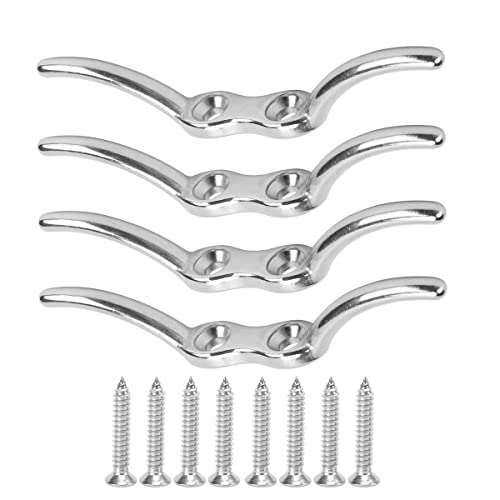 SYDARSYN 4 Stück 112mm Edelstahl Fahnenmast Klemme Fahnenstange Belegklampe Bootsklampe Flag Pole Fall Seil Cleat Haken Seilklemme Haken Festmacherklampe Segelboote