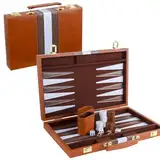 Backgammon Set 2 Spieler Klassisches Backgammon-Set für Erwachsene Brettspiel mit hochwertiger Ledertasche Tragbares und Reise-Backgammon-Set (Braun, 15 Zoll)