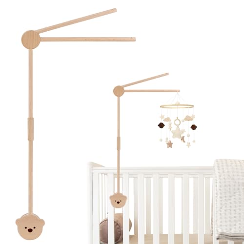 Bearrerp Mobile Halterung holz für babybett,Höhenverstellbarer Baby Mobile Ständer,Kinderzimmer-Dekoration,für Aufhängung Windspiele Bettglocke, Baby Bett Spielzeuge