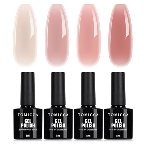 TOMICCA UV Nagellack Rosa Set, 4 Farben Gel Nagellack Für UV Lampe Soak-Off UV/LED Pink Serie, für Nagelstudio DIY Home, 8ML