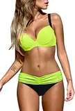 Dokotoo Damen Bikini Set Sexy Push Up Badeanzug Zweiteilige Bademode Swimsuit, Gelb, M