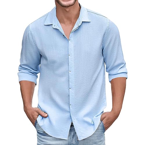 EMAlusher Leinenhemd Herren 3/4 Arm, Freizeithemd Herren, Bequeme Sommerhemd Langarmhemd Casual Mit Knopfleiste Atmungsaktiv Herrenhemden Trendy Hawaiihemd Businesshemd