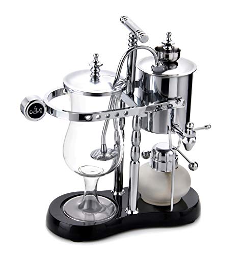 Diguo Belgisch/Belgien Luxus Royal Family Balance Siphon/Siphon Kaffeemaschine Eleganter Doppelripp Drehpunkt mit T-Griff (klassisches Silber)