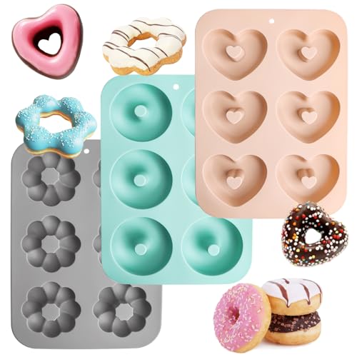 Byffoer 3 Stück Donuts Backform,Kuchenform Donutform Silikon,Silikon Antihaft Donut Formen für Kuchen Bagels Muffins Donutmaker Backmatte Zur Verwendung mit Schokolade, Süßwaren, Eis, Kuchen, Kekse