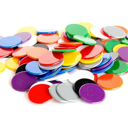 JEYORZY 100 Stück Bingo Chips Plastik Chips, transparente Farbzähler Zähler Bingo-Chips, für Bingo Spielkarten Mathe Üben Anzahl der Spielchips, Homeschool Supplies Math Counters (Zufällige Farbe)