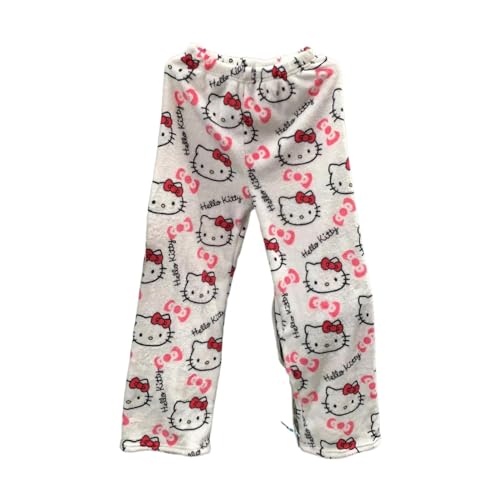 Pyjama Bottoms,Women's Pyjamas,Schlafanzug Damen Lang,Weihnachts Pyjamahose,Fluffy Casual Pyjama Hosen,Soft Flannel Anime Cartoon Kawaii Warm Schlafanzughosen,Cute Schlafhose Casual Kuschelhose