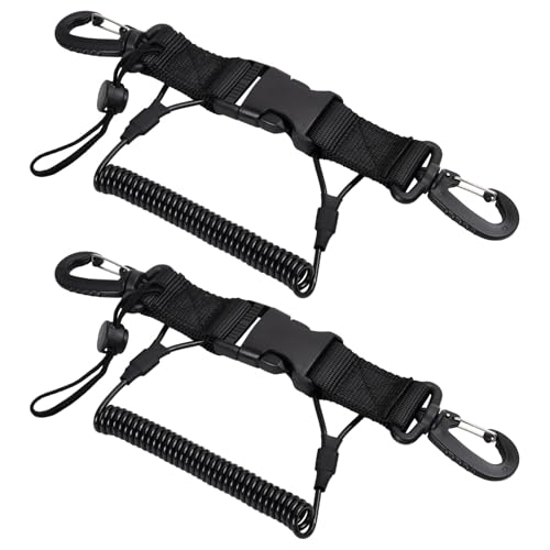 Ehuihuan 2 Stück Spiralkabel Tauchen Kamera, Tauchen Zubehör mit Schnappverschluss, Tauchausrüstung Schlüsselband für die Kamera Anti-Lost Lanyard Strap, Geeignet zum Tauchen, Klettern - Schwarz