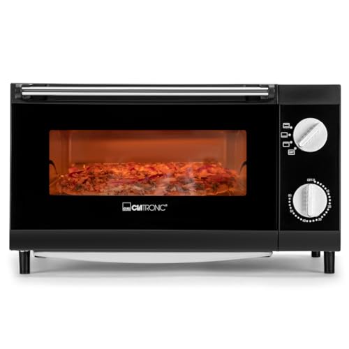 Clatronic Pizzaofen, 12 Liter Backraum, Minibackofen, zum Grillen & Aufbacken, Backofen mit Ober- & Unterhitze, Mini Backofen mit 60 Min.-Timer, Backofen klein inkl. Backblech, MPO 3520, Schwarz