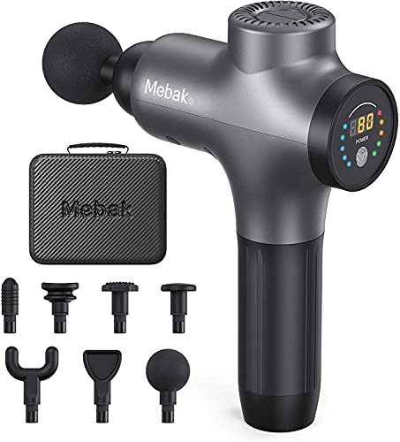 Mebak 3 Massagepistole Massage Gun Muskel Massagegerät 3200U/min 12MM Amplitude Elektrisches Handmassagegerät Faszien Tiefengewebe Tragbares für Nacken Rücken Körper mit 7 Köpfen 5 Stufen 2600mAh Akku