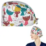 OP Haube Verstellbar,OP Hauben Stoff Krankenschwester,Op Haube Stoff,Knopf Arbeitskappe mit Schweißband,Arzt Kopfbedeckung,Bedruckte Füllig Turban Hut,Baumwolle Staubkappe für Ärzten,Krankenschwestern