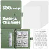 SKYDUE 100 Envelope Saving Challenge Deutsch, Sparbuch Für Geld Mit Cash Umschläge, Geld Sparen Challenge Mit Doppelseitigen Laminierten Tracker, Einfach Und Spielerisch Geld Sparen(Olivgrün)