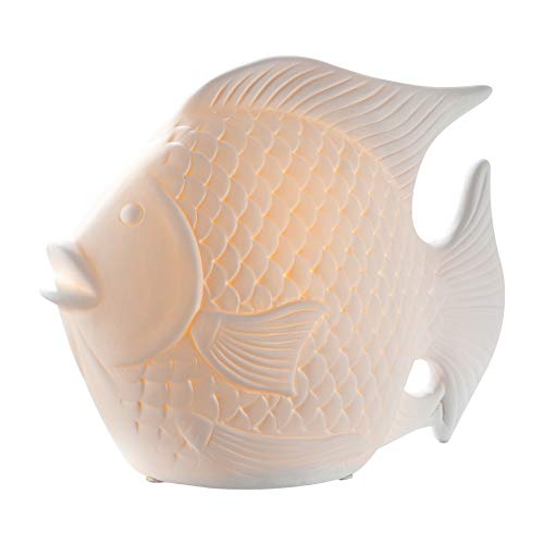 GILDE Deko Lampen Tischleuchte - Fisch Motiv - Küsten Dekoration Strandbude -weiß Porzellan - Fassung E 14, max 25 Watt - Breite 25 cm