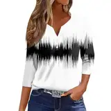 Warehouse Deals Angebote,Shirt V-Ausschnitt 3/4 Ärmel Tshirt Basic Baumwolle Casual Blumendruck Oberteile Leichte Frühling Herbst Boho-Bluse,Weiß,XXL