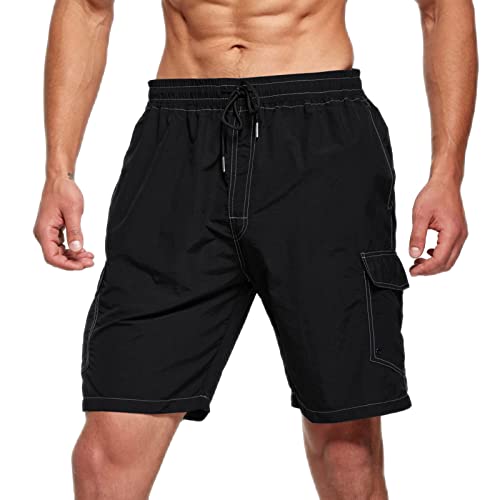 QWUVEDS Herren Sportshorts Gestreifte Jogginghose Sommer Trainingshose Mit Taschen Elastischer Bund Atmungsaktive Shorts Herren Shorts Extra Kurz Fahrradhose Cargohose Herren (Black, XL)