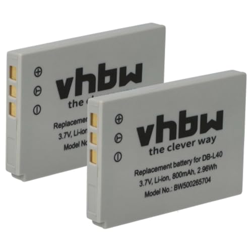 vhbw 2X Akku Ersatz für Sanyo DB-L40AU, DB-L40 für Videokamera Camcorder (800 mAh, 3,7 V, Li-Ion)